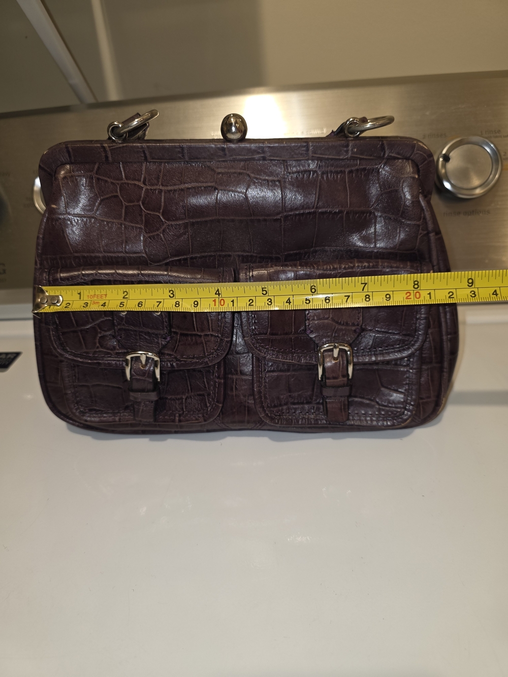 Fossil Classic Croc-Embossed Purple/Brown Shoulder Bag - Picture 3 of 10